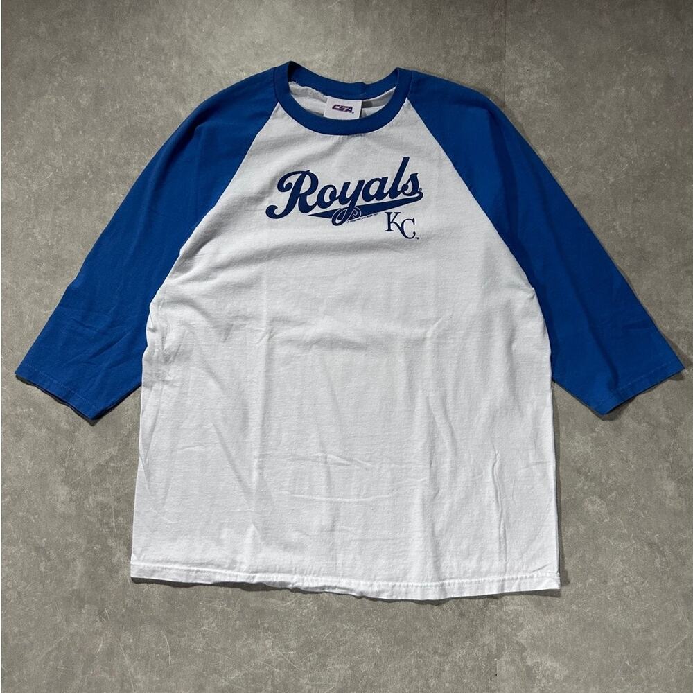 2000s Vintage Kansas City Royals Blue 3/4 Blue Sleeves White T Shirt -L